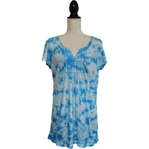 NWT RXB Blue Tie Dye Crochet Detail 100% Cotton Tunic Top Swim Cover Size M